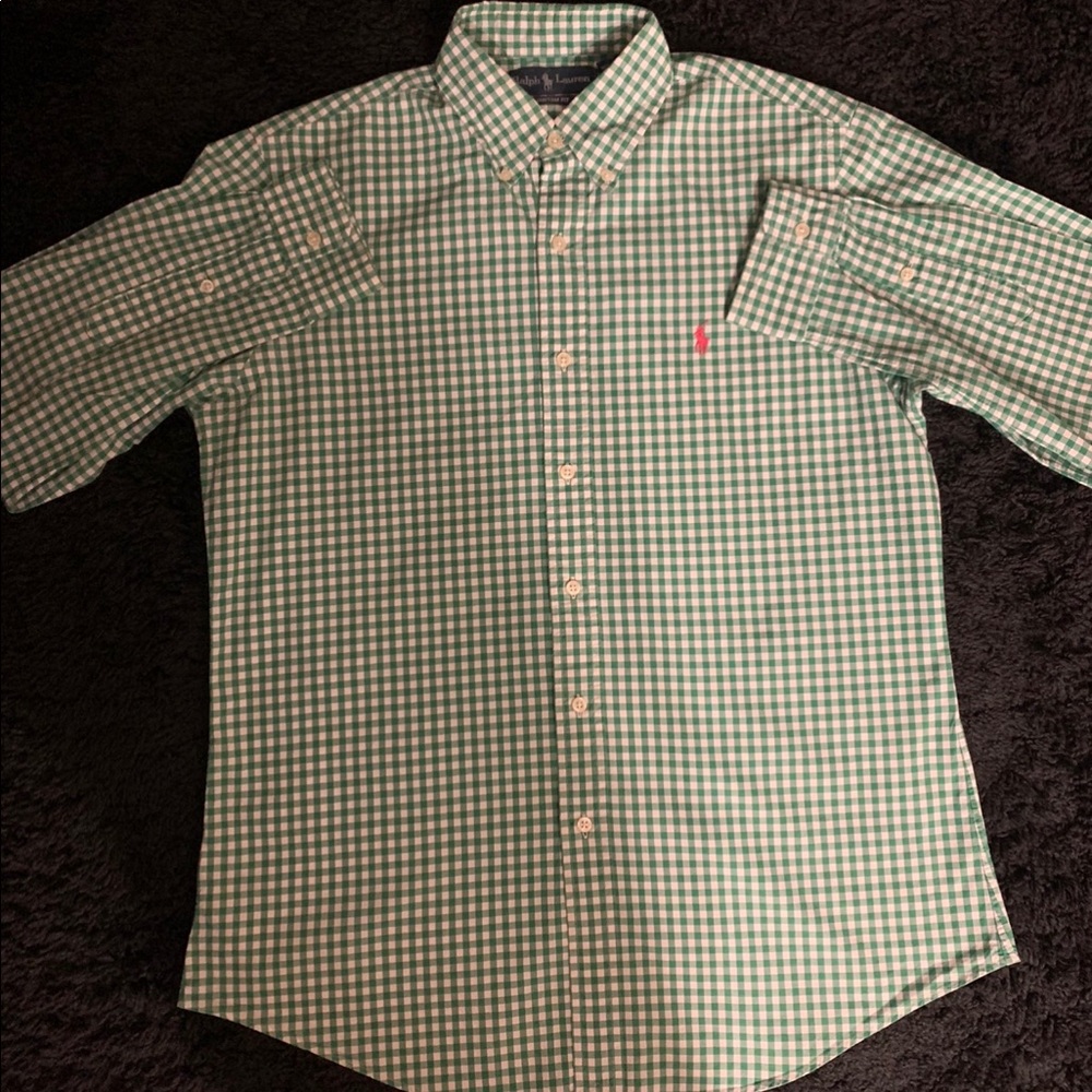 LS Plaid Polo Button Up, Med